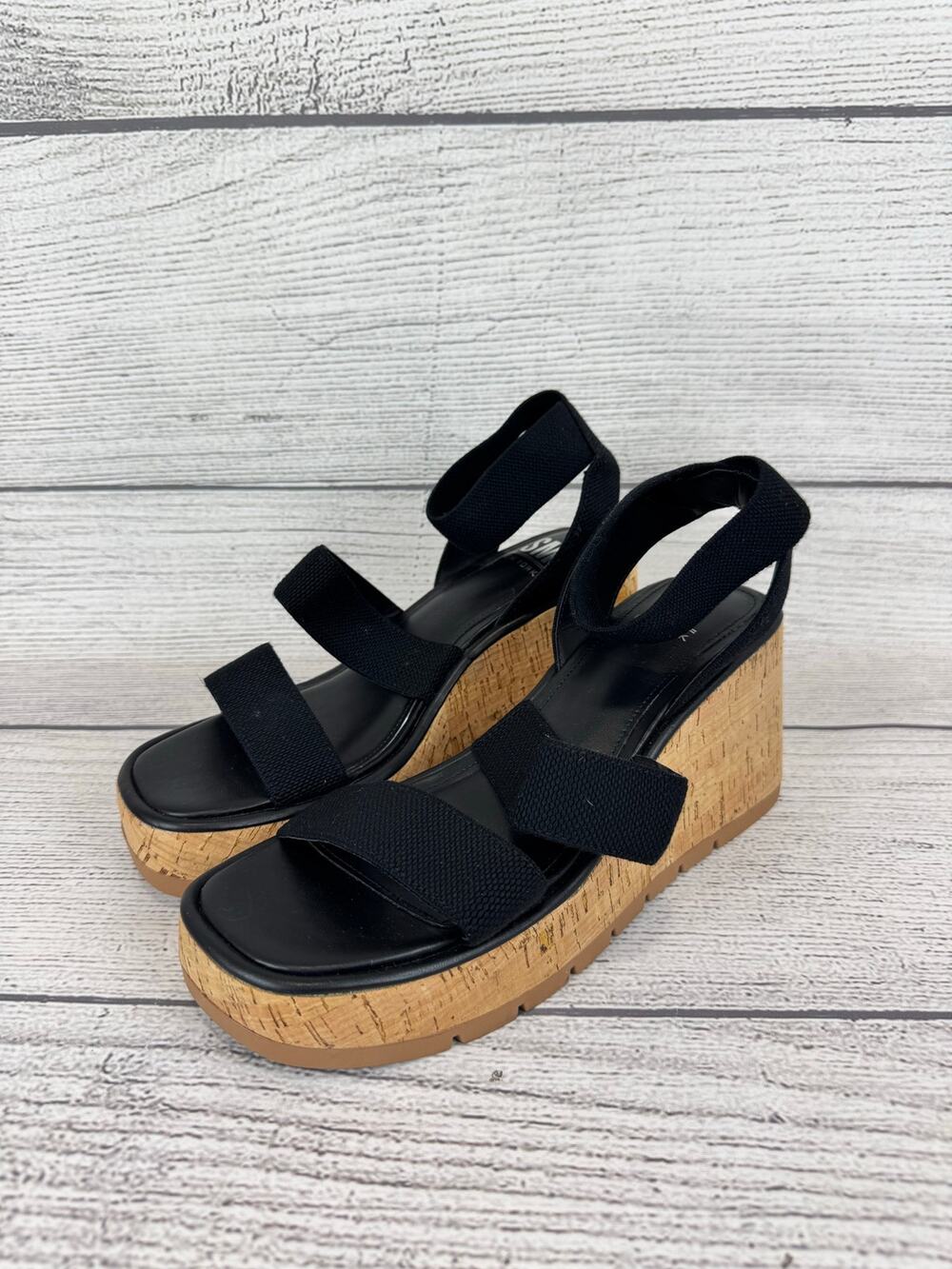Steve Madden NY Women's Black Strappy Wedge Sandals Size 8.5